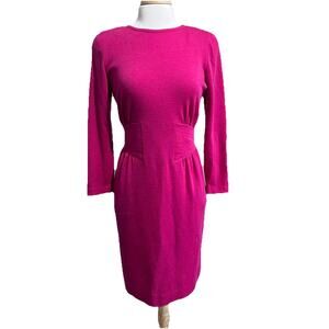 Vintage 90s Liz Claiborne Fuchsia Pink Fitted Waist Wool Sweater Dress Size 10P